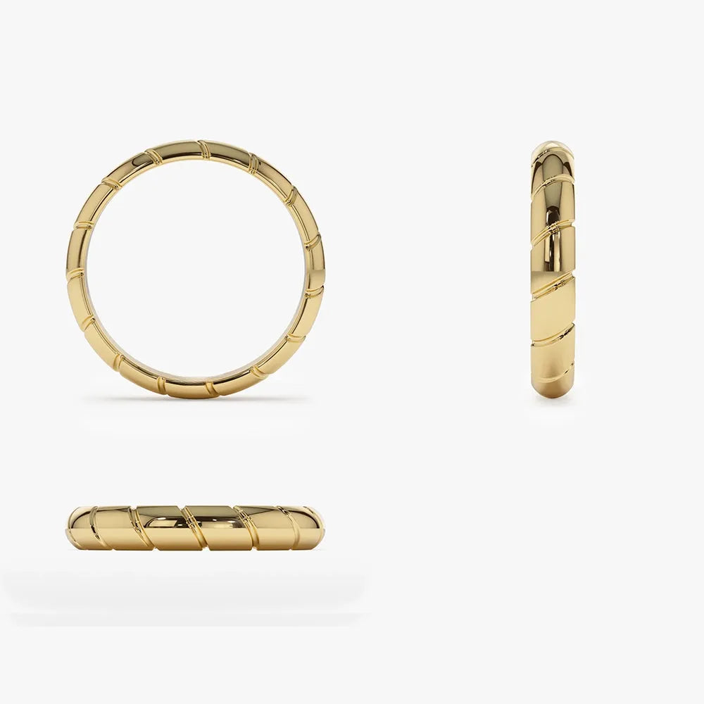 14k Solid Gold Diagonal Cut Design Wedding Band Ring 3mm Width