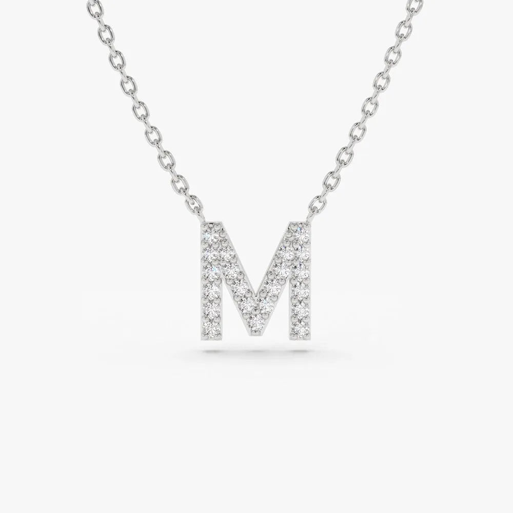 14k Solid Gold Round Diamond 0.13 to 0.18 CTW Micro Pave Initial Pendant Necklace