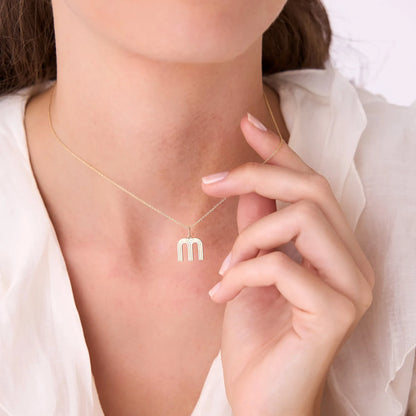 14k Solid Gold Triple Line Initial Pendant Necklace
