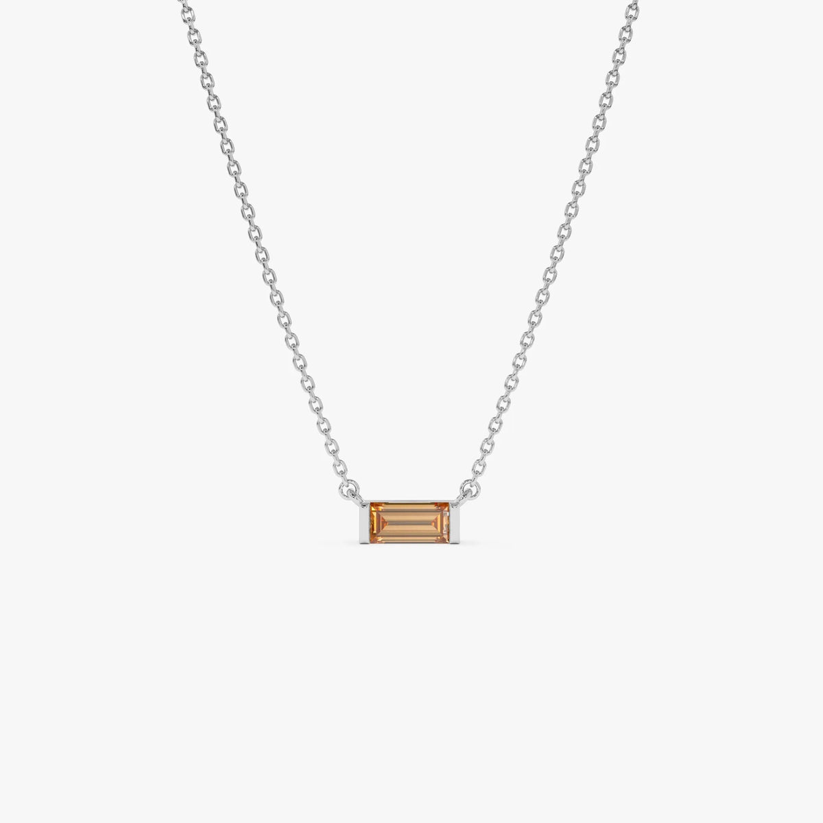14k Solid Gold Citrine Baguette Birthstone Necklace 0.40 Carat