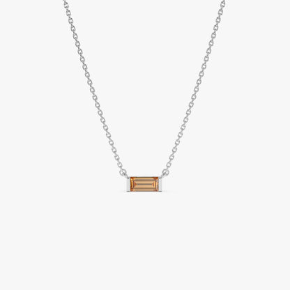 14k Solid Gold Citrine Baguette Birthstone Necklace 0.40 Carat