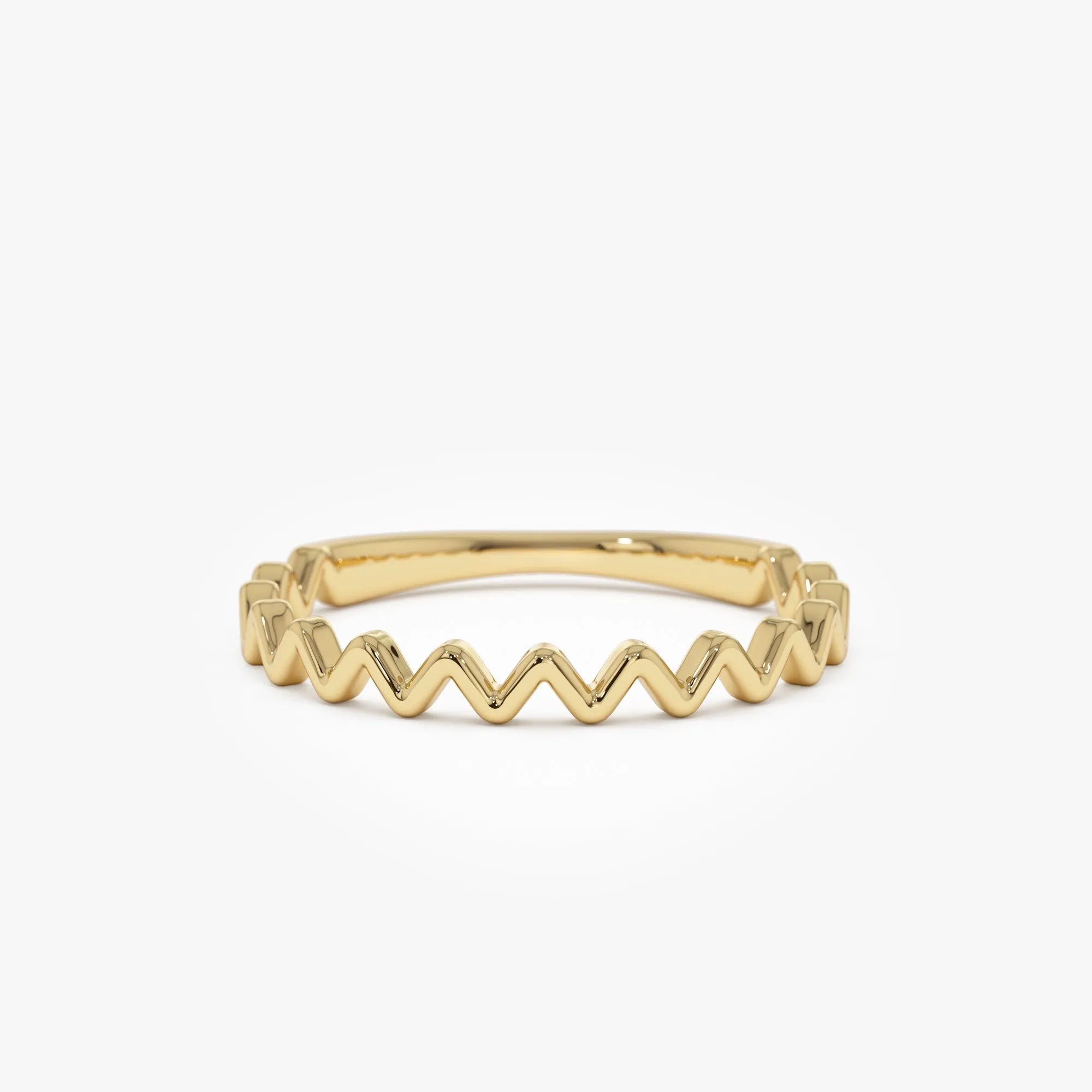 14k Solid Gold High and Low Zig Zag Stackable Band Ring