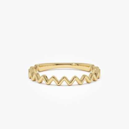 14k Solid Gold High and Low Zig Zag Stackable Band Ring