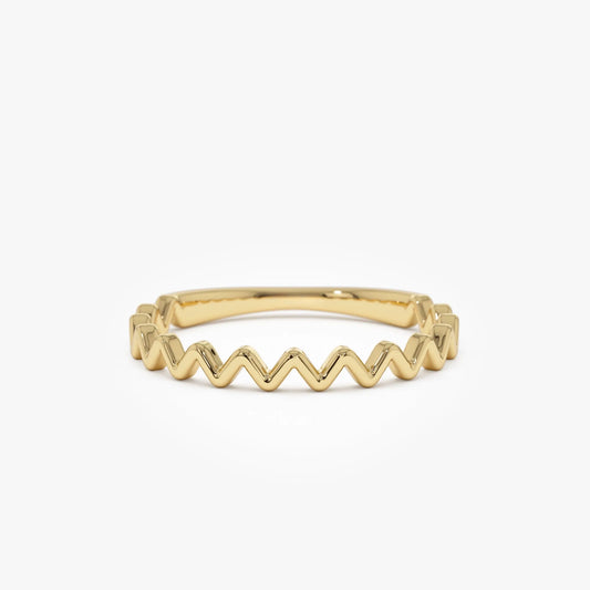 14k Solid Gold High and Low Zig Zag Stackable Band Ring