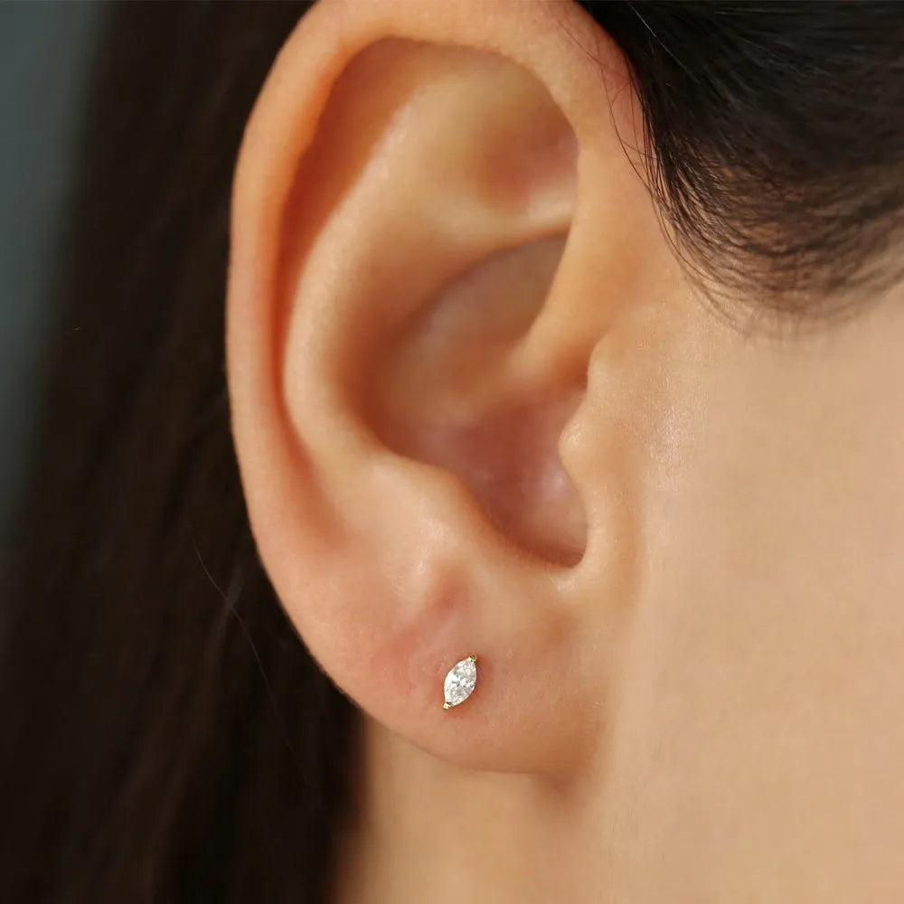 14k Gold Diamond Marquise Cut Mini Stud Earrings 0.145 ctw