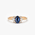 14k Gold Sapphire and Diamond Oval Pear and Round Cut Ring 1.00 ctw