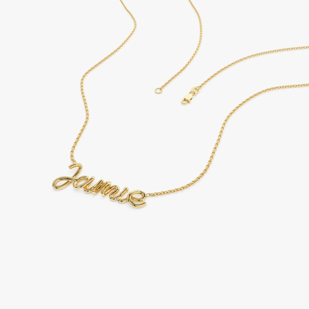 14k Solid Gold Wire Script Custom Name Personalized Pendant Necklace