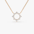 14K Solid Gold Round Diamond Sun Circle Pendant Necklace Prong Setting 0.43ctw
