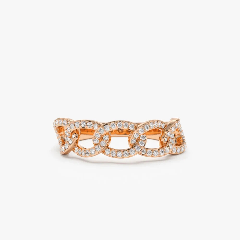 14k Gold Round Diamond Curb Link Pave Ring 0.28 Carat