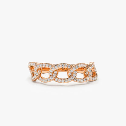 14k Gold Round Diamond Curb Link Pave Ring 0.28 Carat