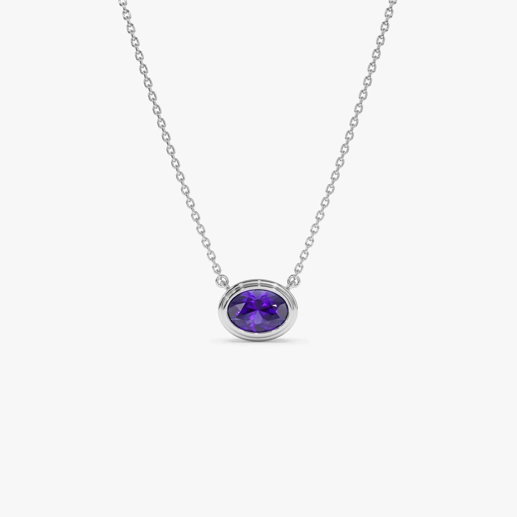 14k Solid Gold Amethyst Oval Necklace 0.75 Carat Bezel Setting