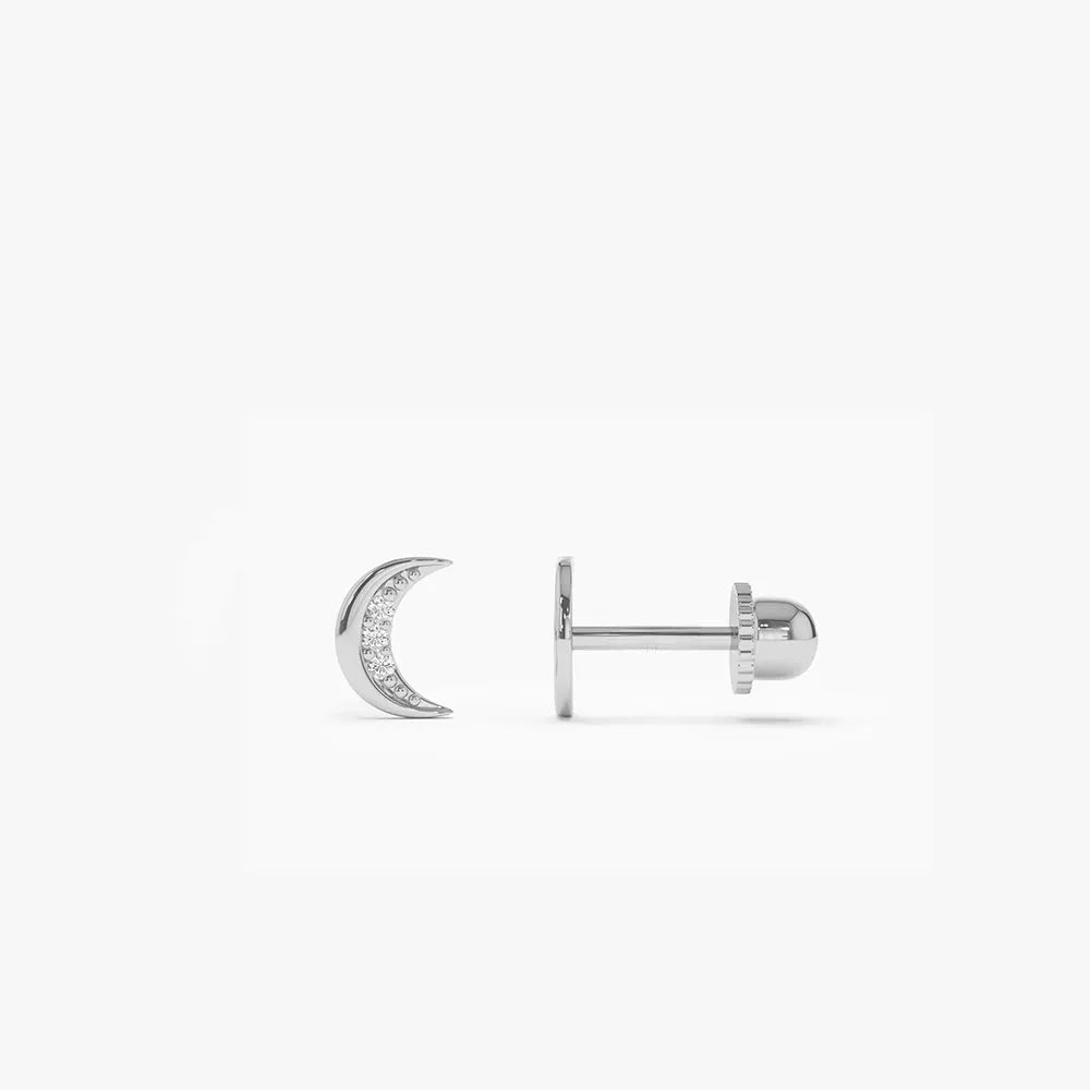 14k Gold Diamond Round Cut Crescent Moon Helix Piercing Single Earring 0.025 ctw
