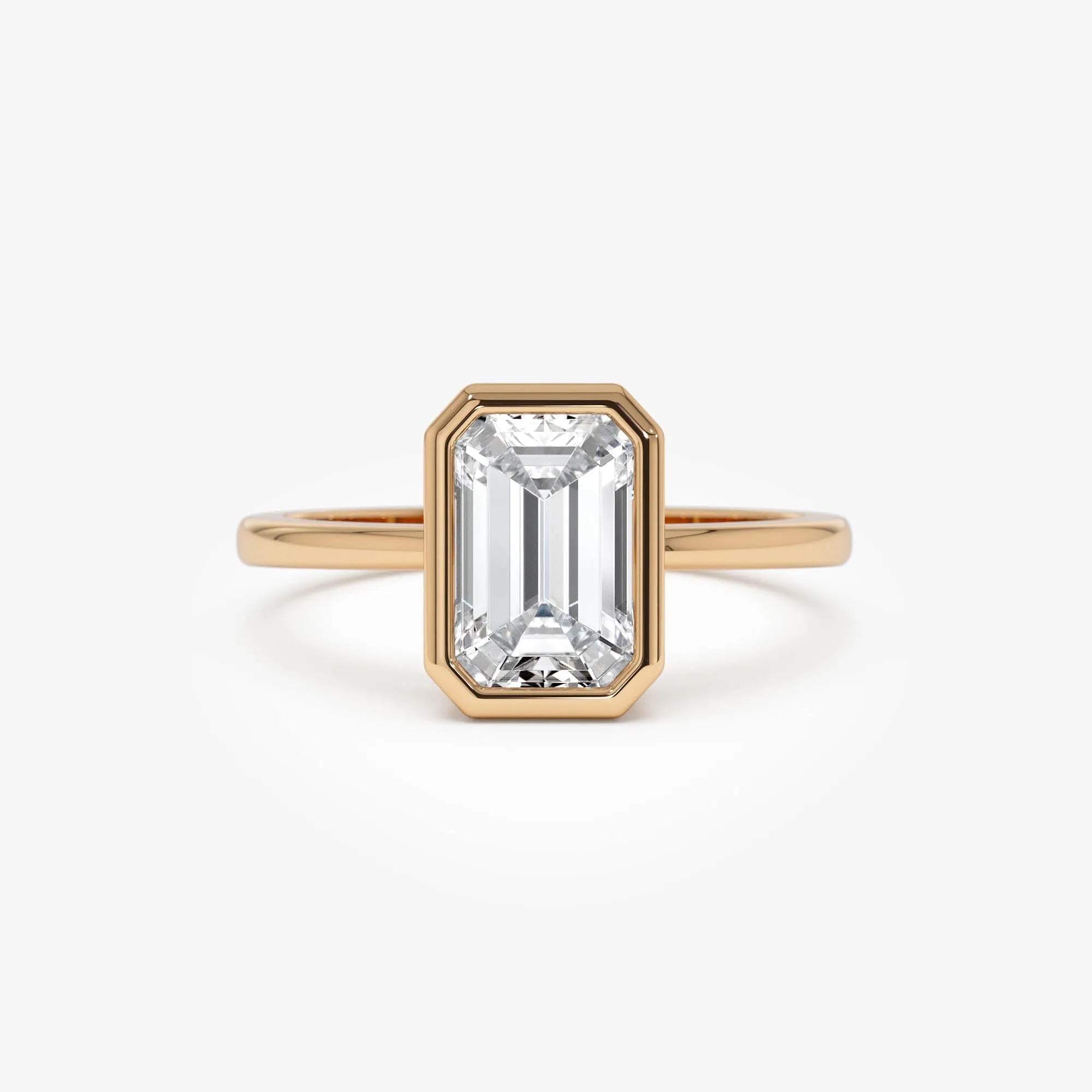 14k Gold 1.50 Carat Emerald Cut Lab Grown Diamond Bezel Setting Engagement Ring IGI Certified