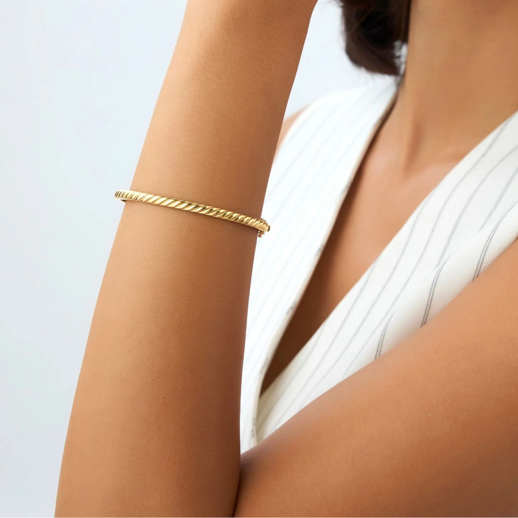 14K Solid Gold Twist Rope Cable Bangle