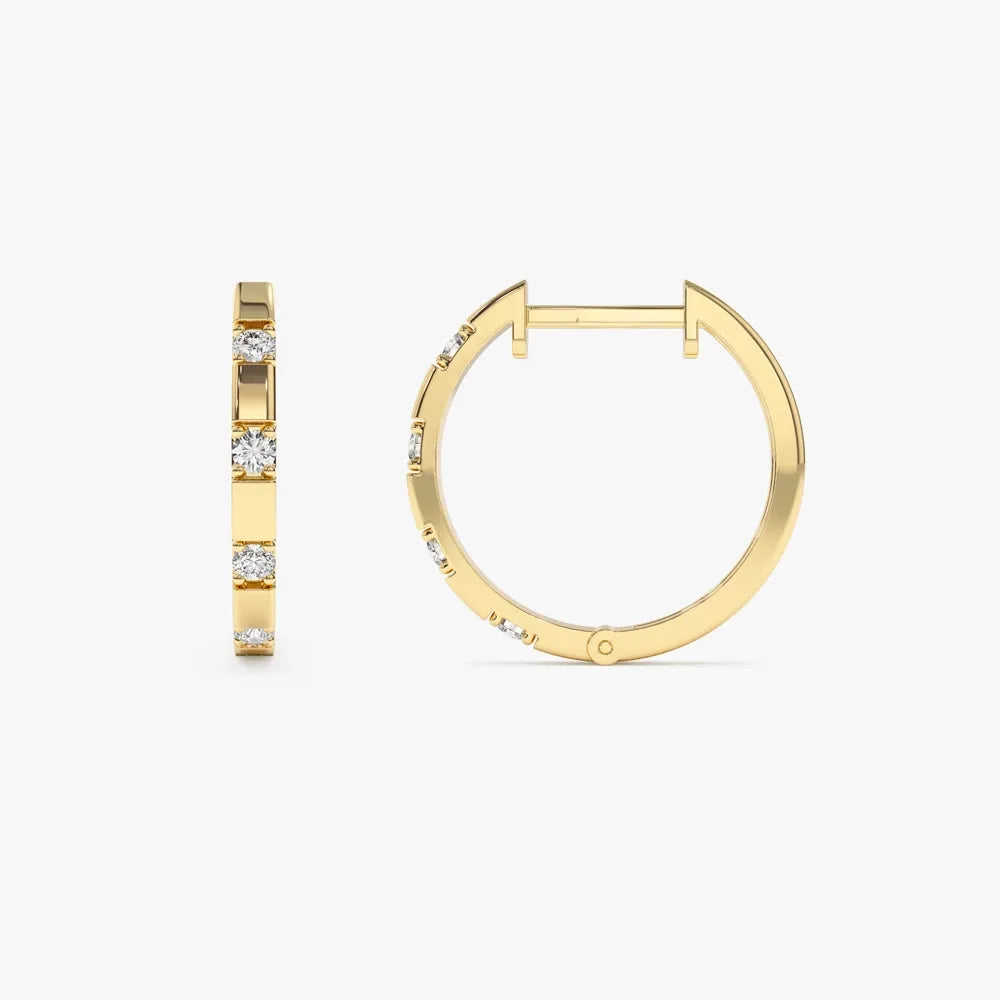 14k Gold Diamond Round Cut Hoop Earrings 0.12 ctw