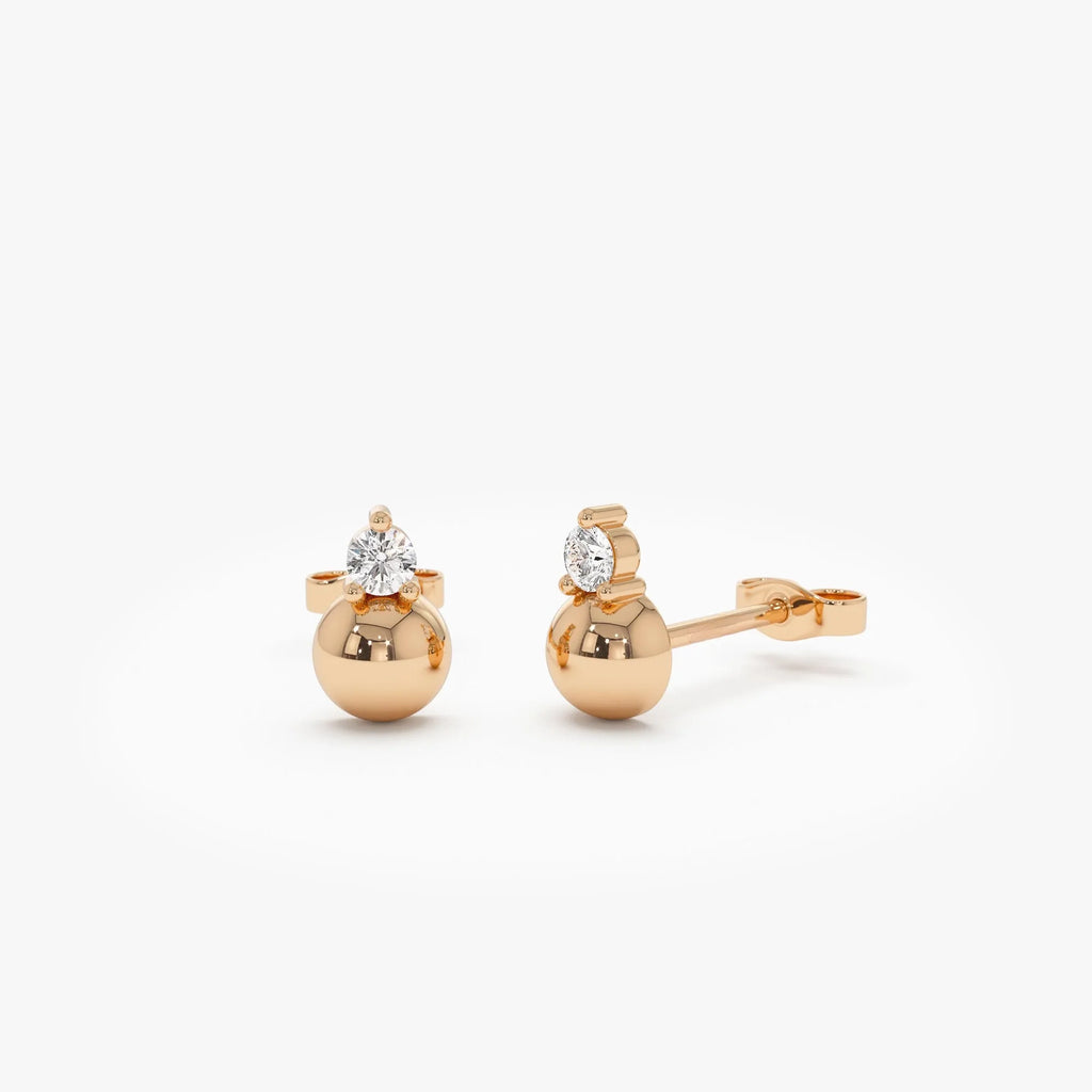 14k Gold Diamond Round Cut Ball Stud Earrings 0.17 ctw