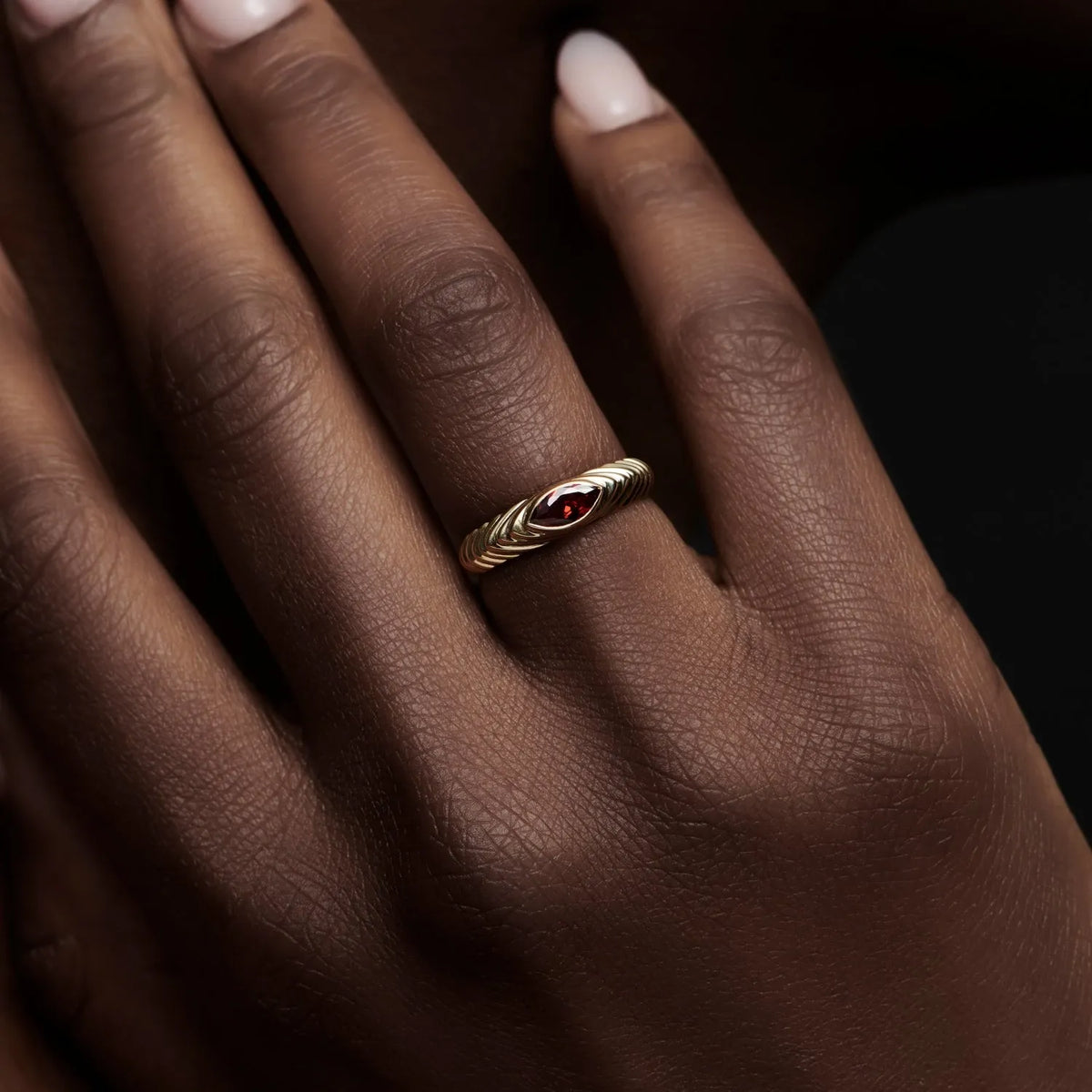 14K Solid Gold Marquise Cut Garnet 0.45 Carat Step Beveled Ring