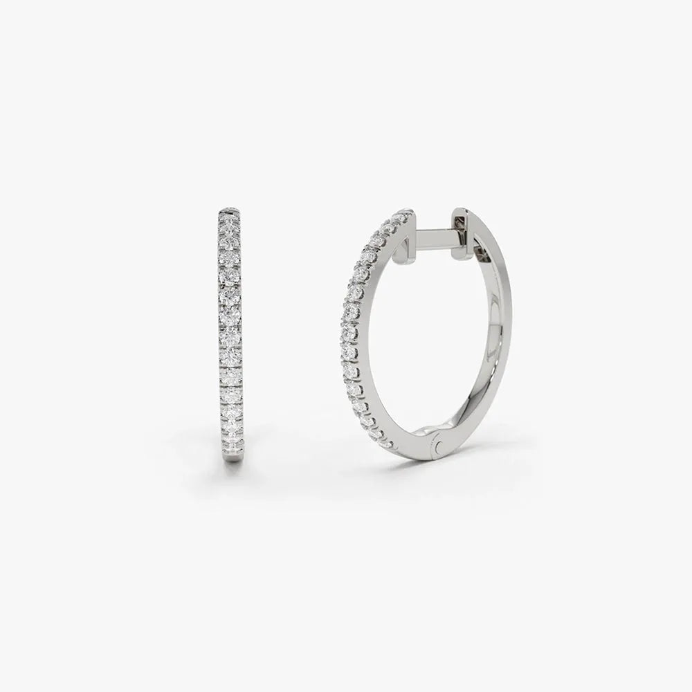 14k Gold Diamond Round Cut Medium Hoop Earrings Micro-Pave 0.17 ctw