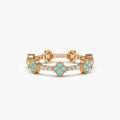 14K Gold Clover Turquoise and Diamond 0.44ctw Full Eternity Ring