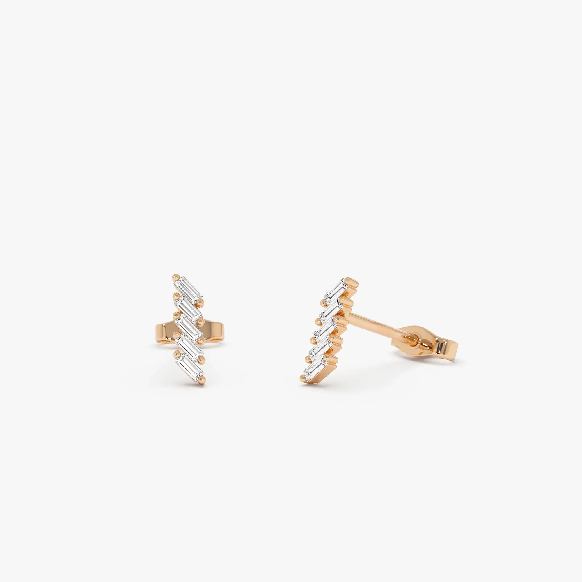 14k Gold Diamond Baguette Cut Geometric Stud Earrings 0.18 ctw