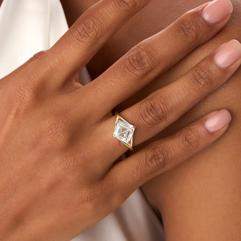 3.00 Ctw Asscher Cut Lab Grown Diamond Engagement Ring in 14K Gold