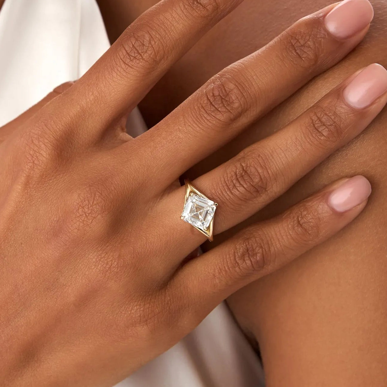 3.00 Ctw Asscher Cut Lab Grown Diamond Engagement Ring in 14K Gold