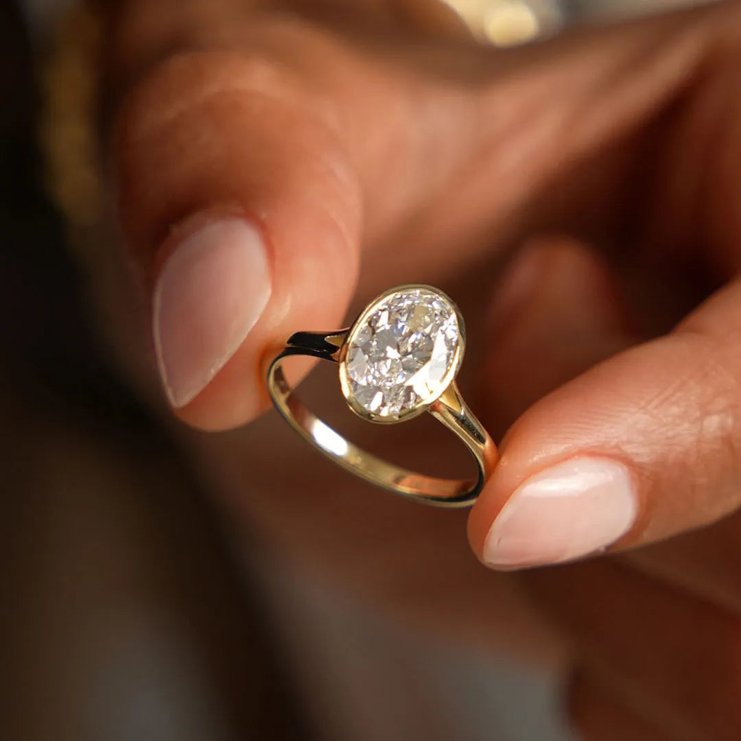 14k Gold 2.00 Carat Lab Grown Diamond Oval Engagement Ring Minimalist Bezel Setting Marcella