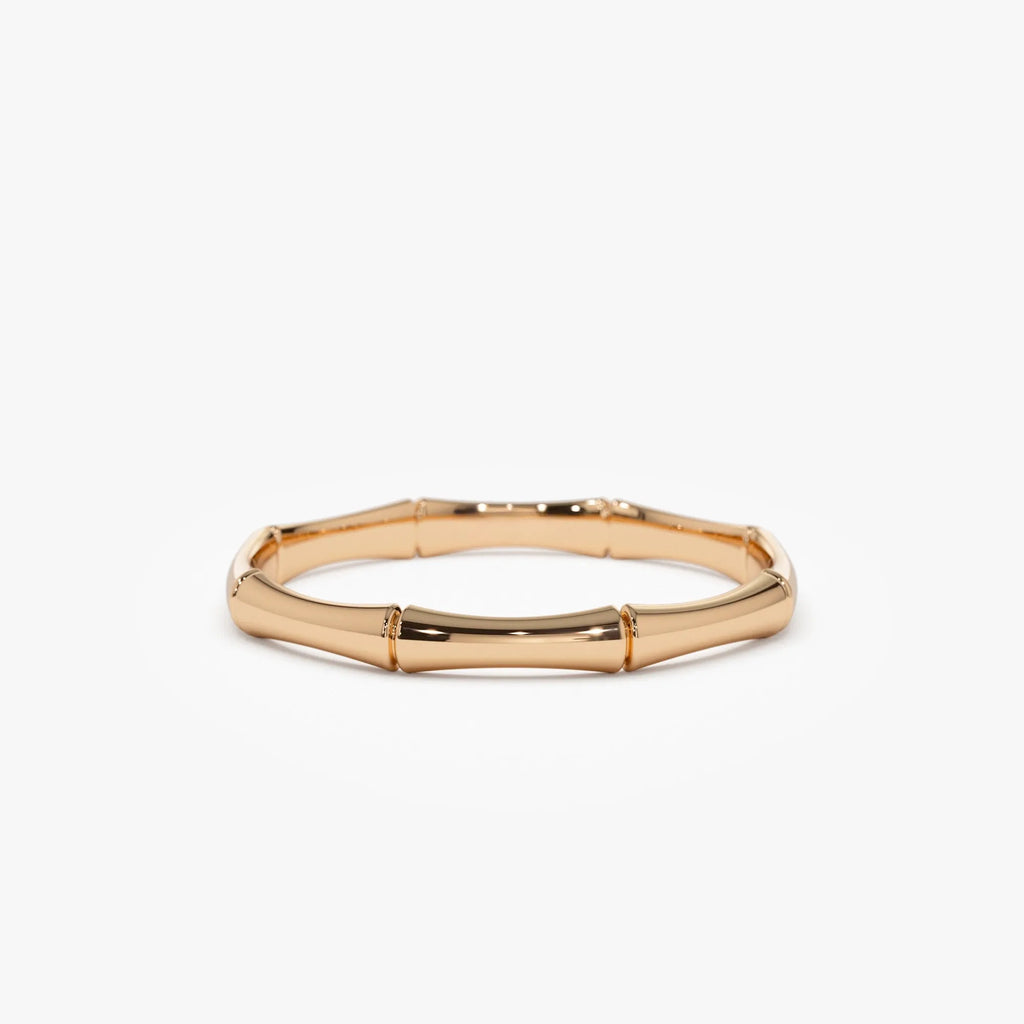 14k Solid Gold Bamboo Minimalist Stackable Band Ring