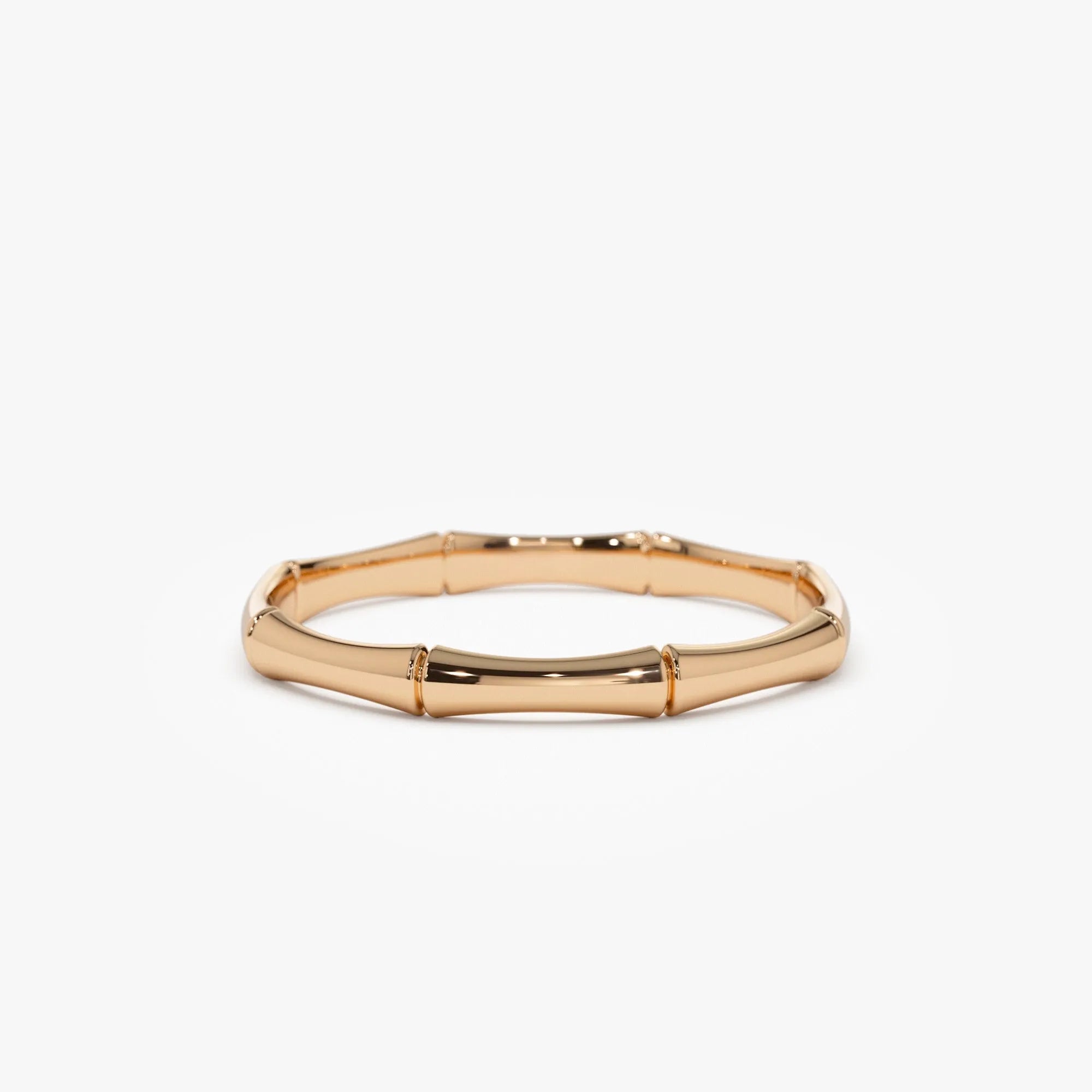 14k Solid Gold Bamboo Minimalist Stackable Band Ring