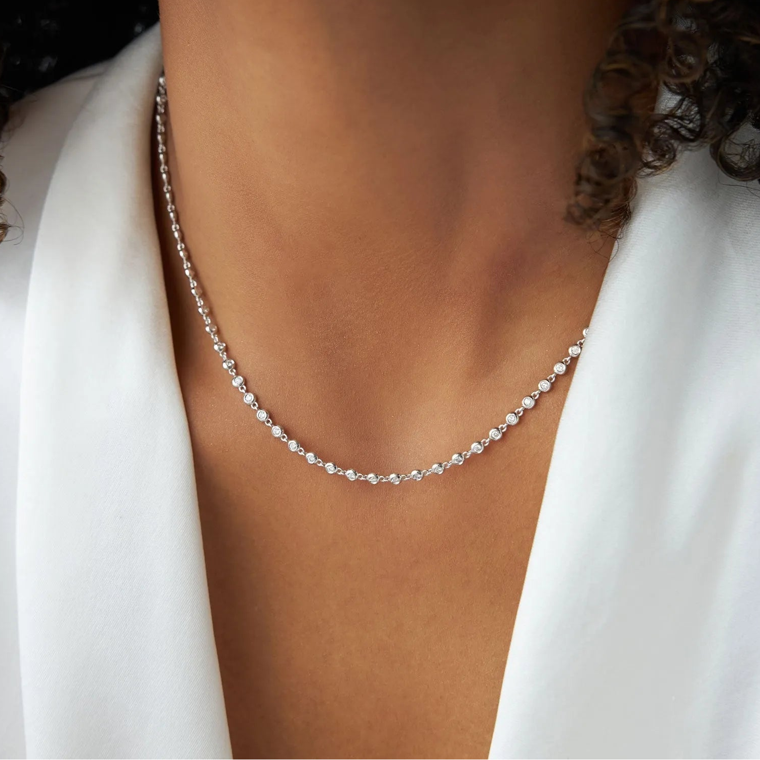 14K Solid Gold Round Diamond Bezel Set Tennis Necklace 1.65ctw