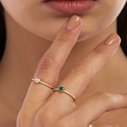14K Solid Gold Heart Shaped Emerald and Round Diamond Ring 0.41 CTW Handcrafted Jewelry