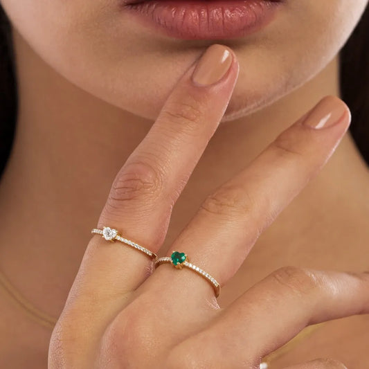 14K Solid Gold Heart Shaped Emerald and Round Diamond Ring 0.41 CTW Handcrafted Jewelry