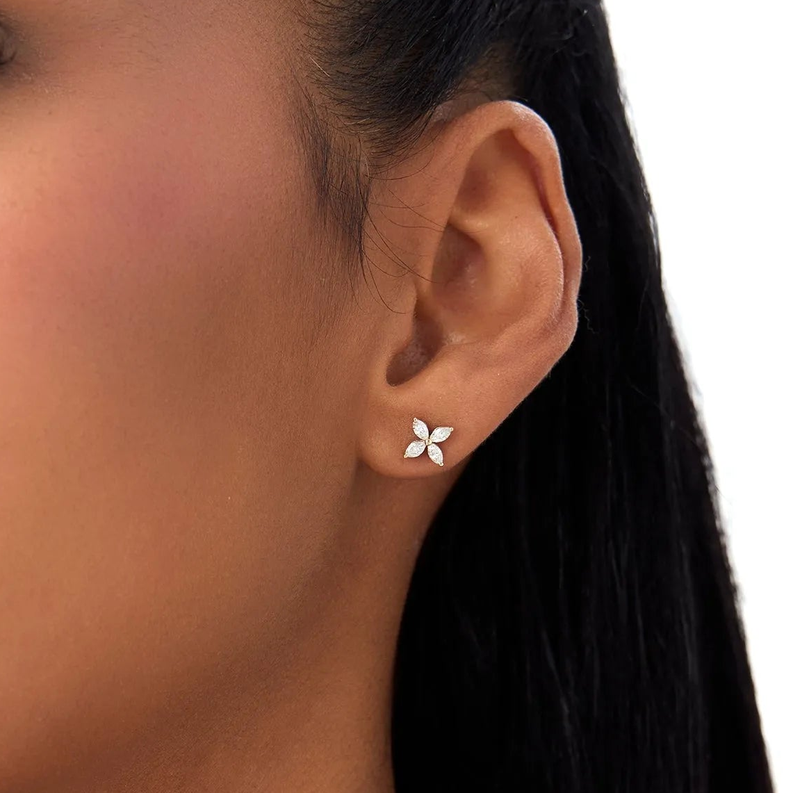 14k Gold Diamond Marquise Cut Cluster Stud Earrings 0.40 ctw
