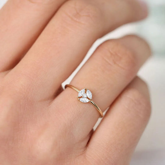 14K Solid Gold Marquise Diamond Cluster Ring 0.16 Carat Total Weight
