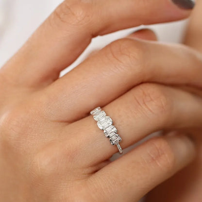 14K Gold 0.71 Carat Graduating Baguette and Round Diamond Ring