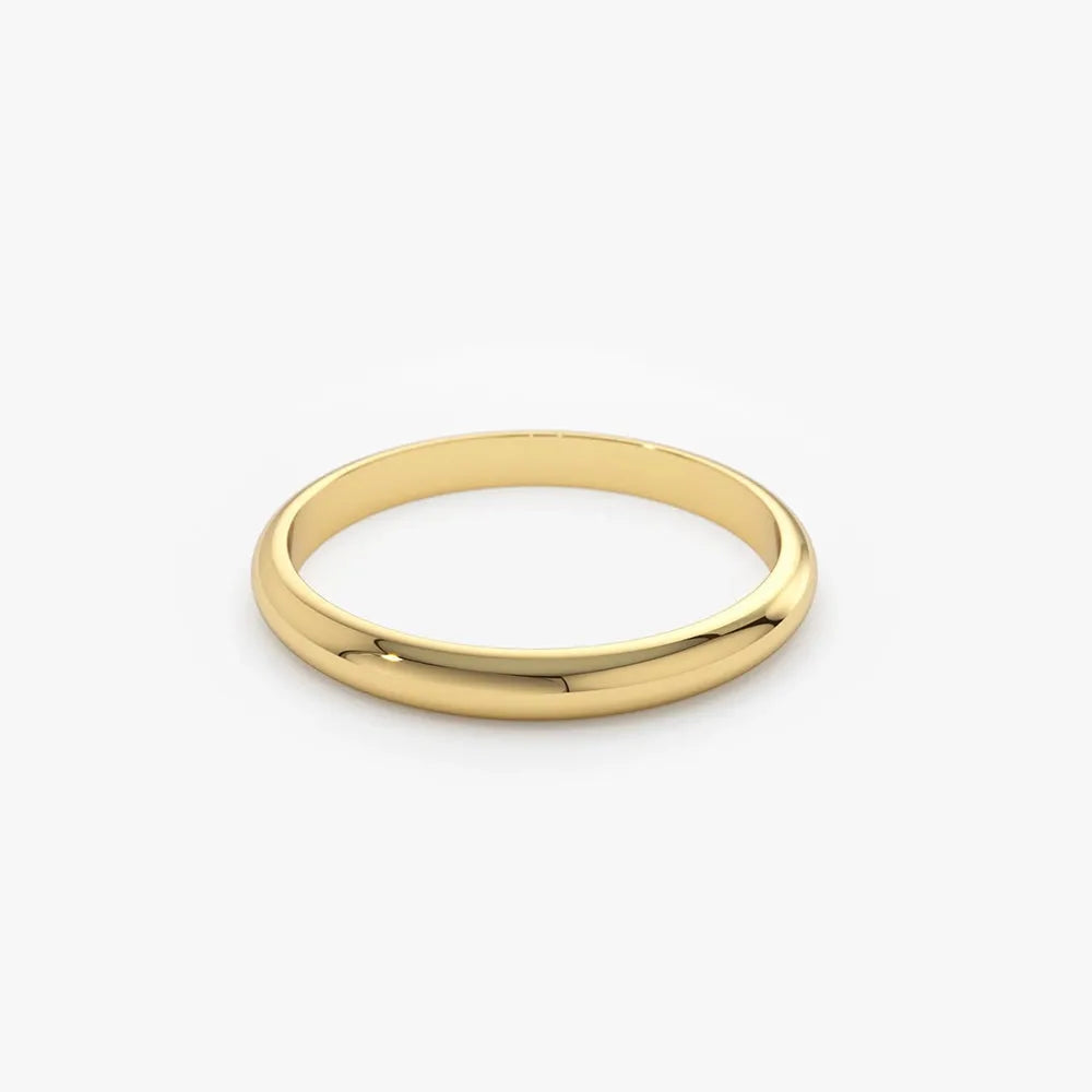 14K Solid Gold 2mm Classic Dome Minimalist Wedding Band Ring