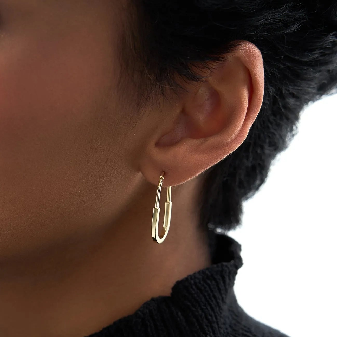 14k Yellow Gold Flat Edge Drop Hoop Earrings 27mm Length 15mm Diameter 2mm Width