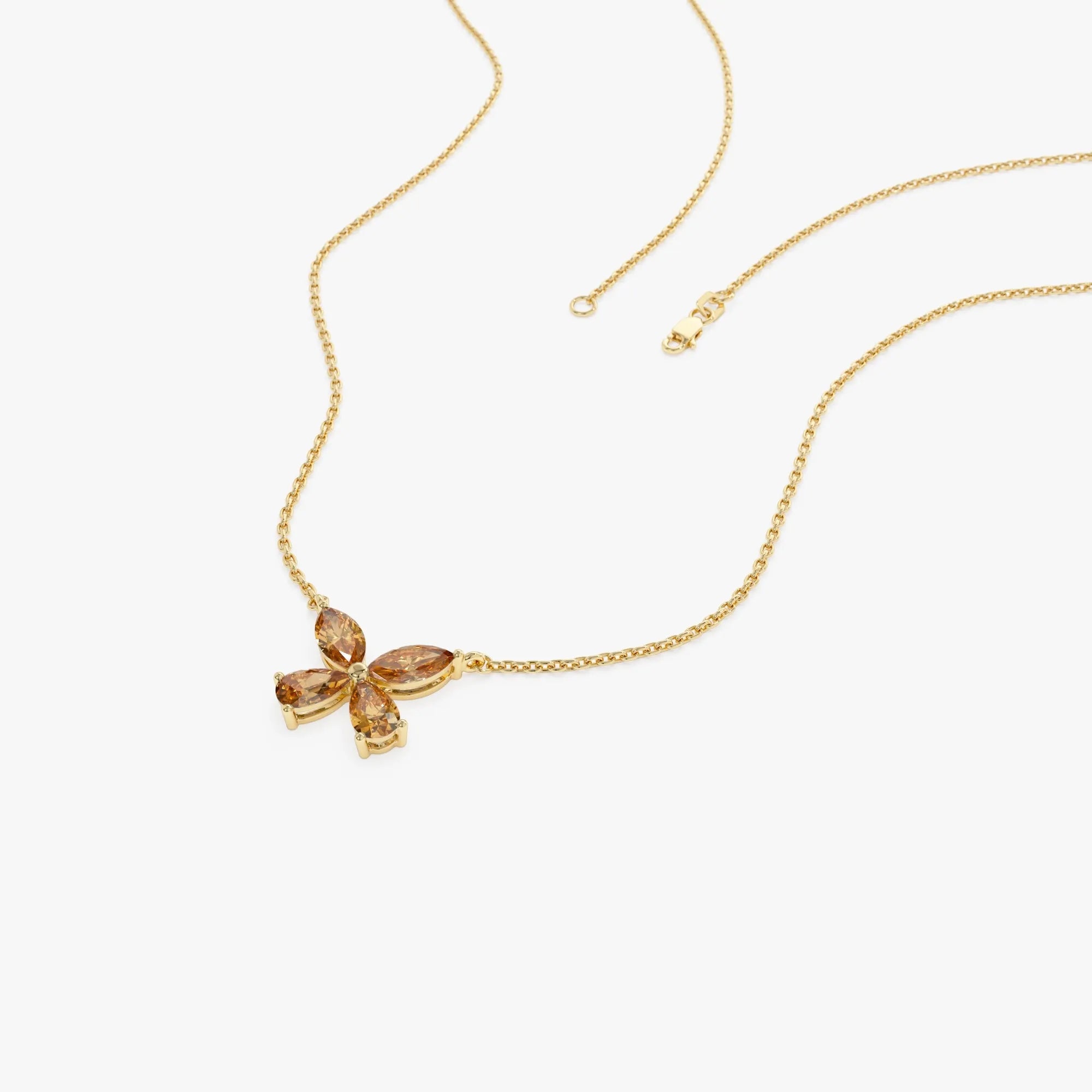 14k Solid Gold Citrine Pear and Marquise Butterfly Necklace 0.90 Carat