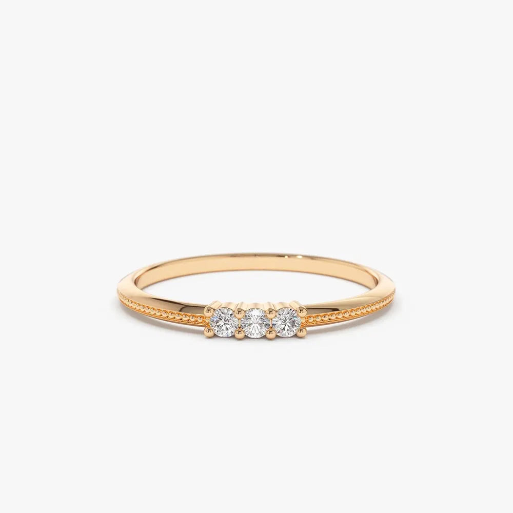 14k Rose Gold 3 Stone Round Diamond Prong Set Ring 0.10ctw