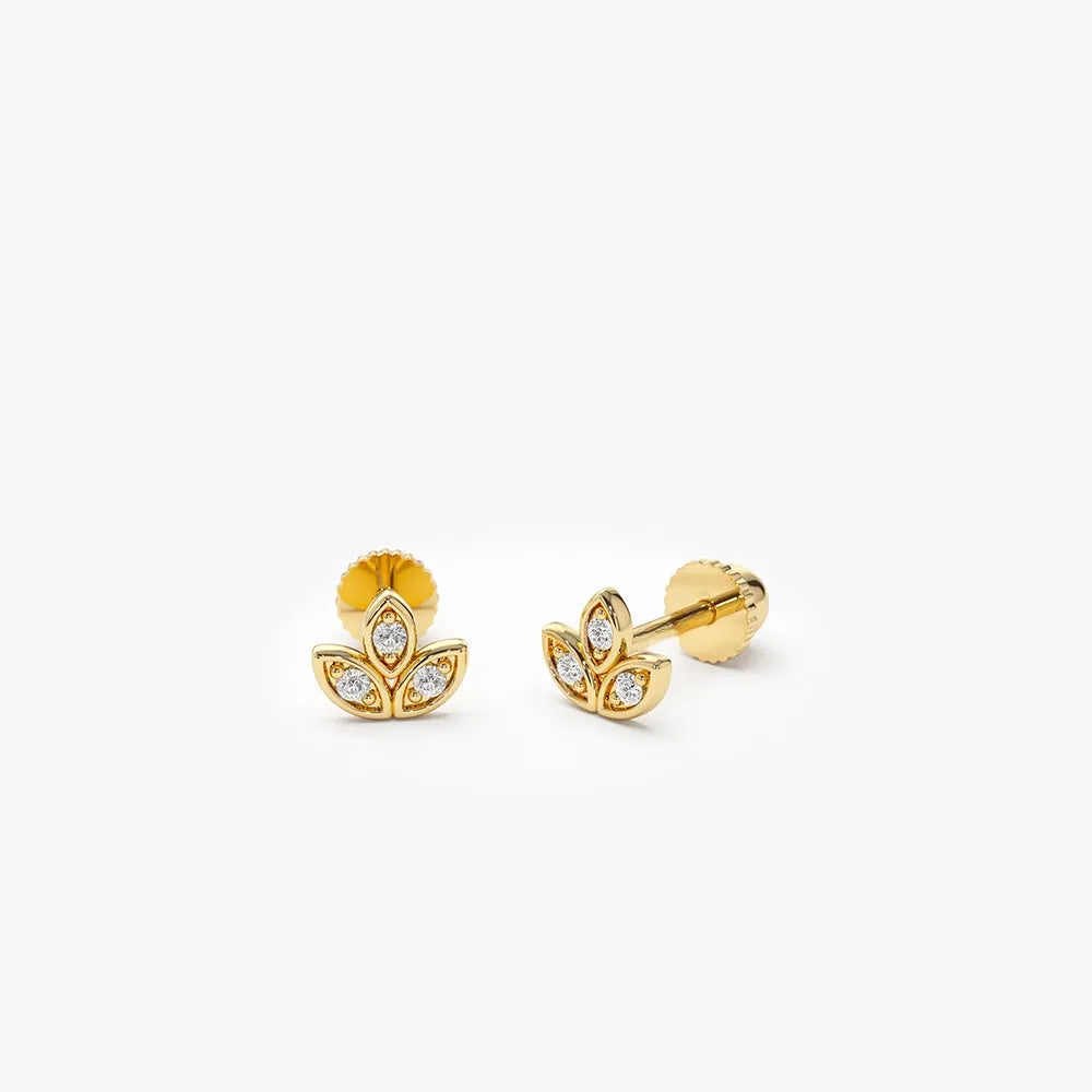 14k Gold Diamond Round Cut Leaf Petal Helix Piercing Single Earring 0.03 ctw