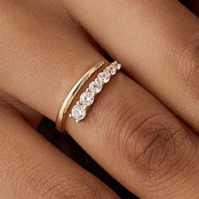 14k Gold 0.45 ctw Round Diamond Crossover Statement Ring