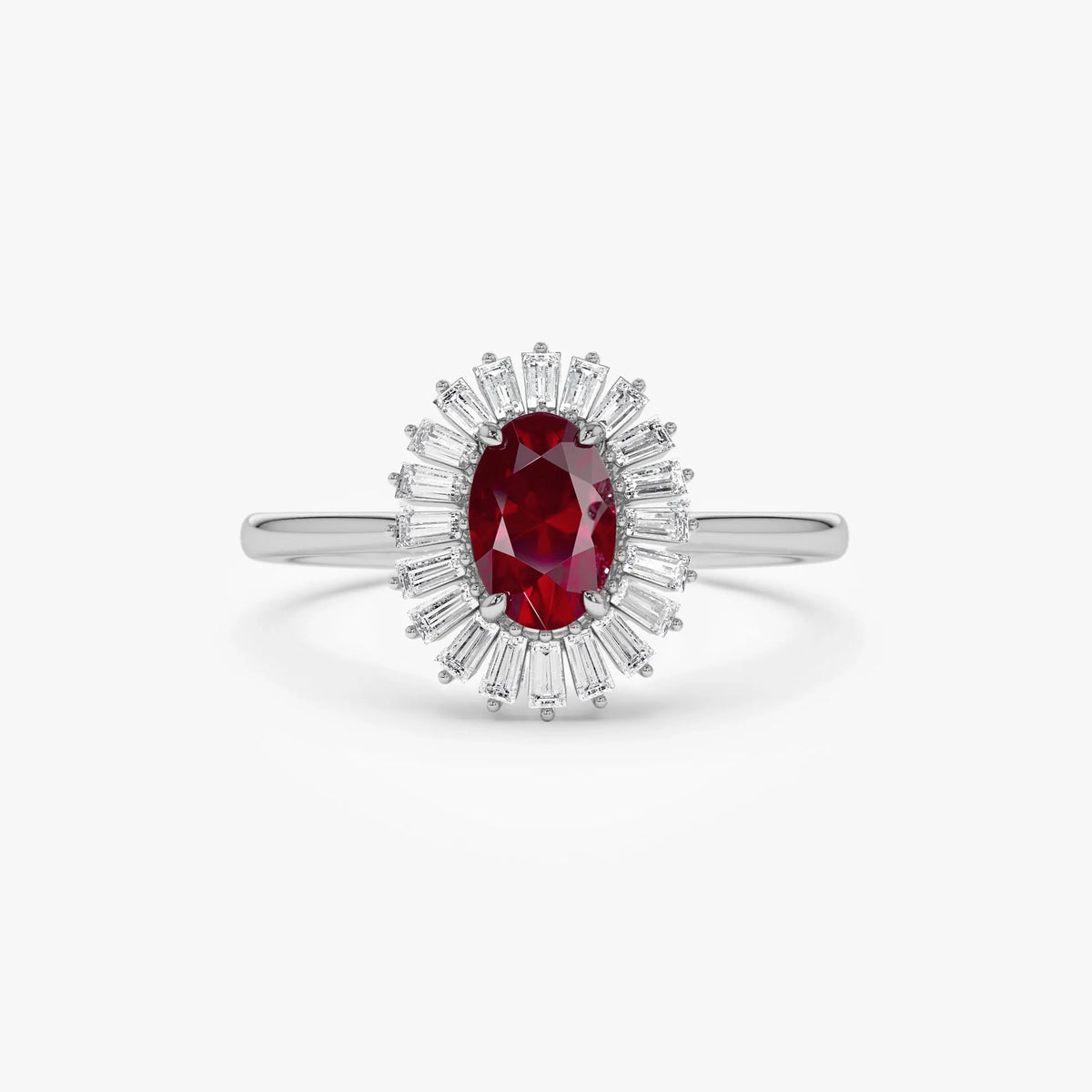 14k Gold Ruby and Diamond Oval and Baguette Cut Ballerina Ring 0.75 ctw