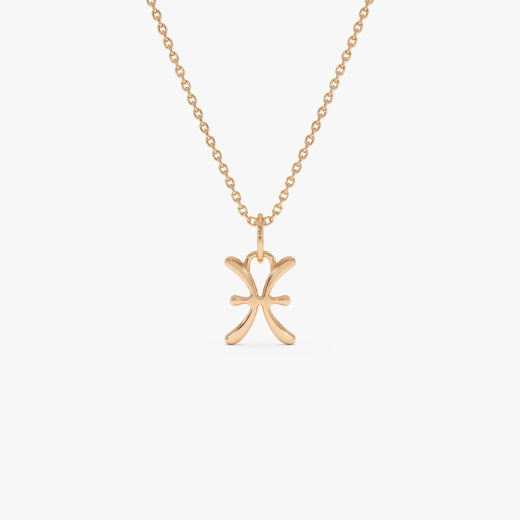 14k Solid Gold Pisces Zodiac Charm Pendant Necklace