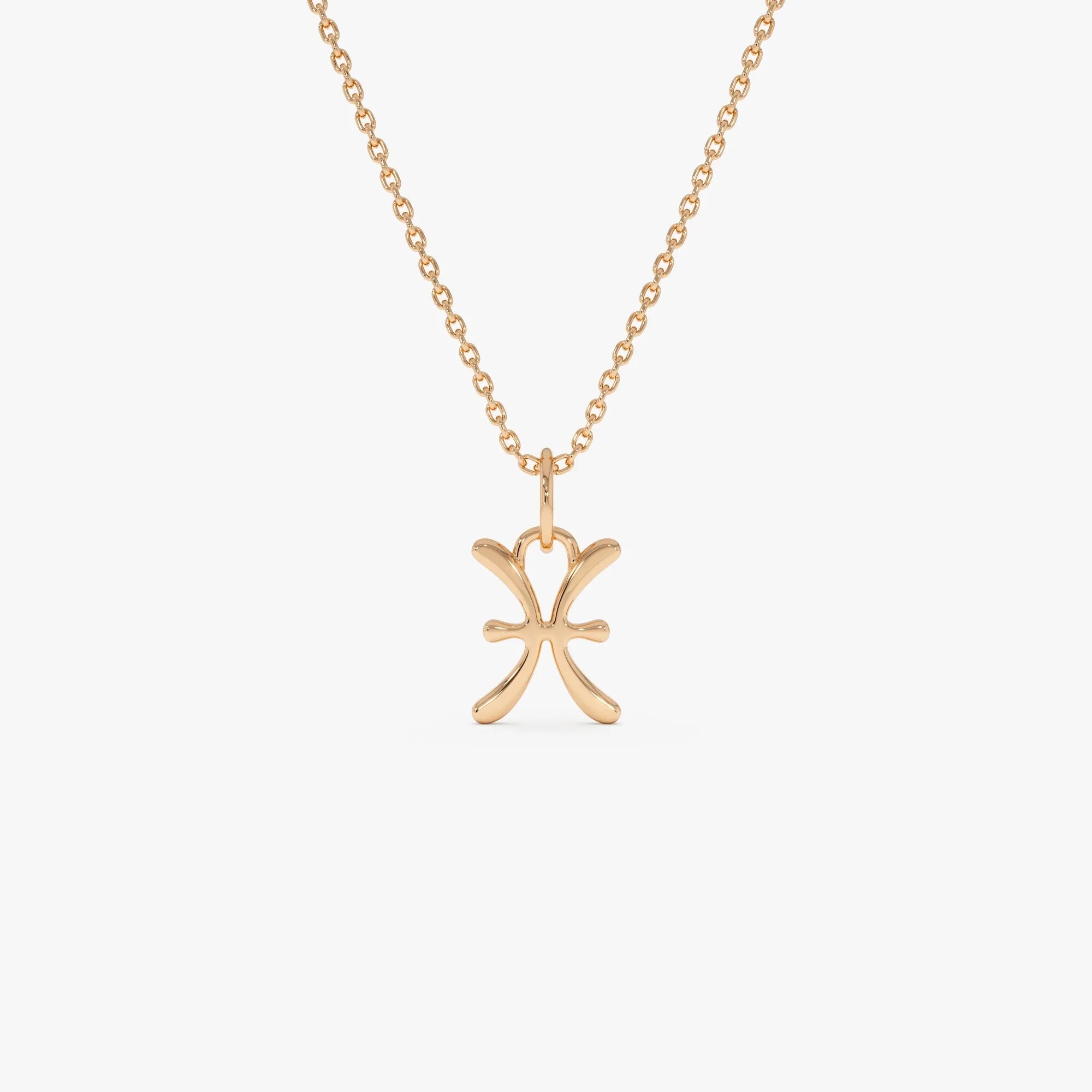 14k Solid Gold Pisces Zodiac Charm Pendant Necklace