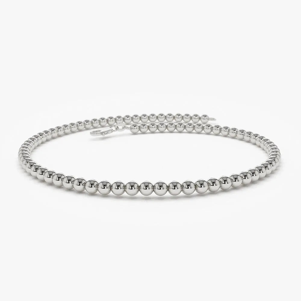 14K Solid Gold 2.5MM Beaded Chain Layering Bracelet