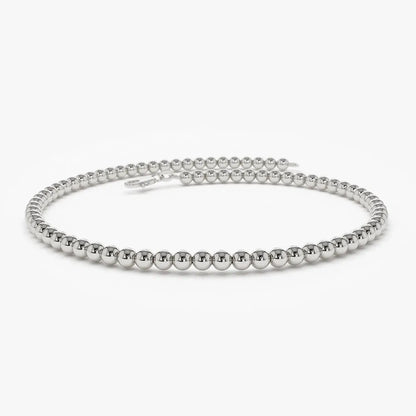 14K Solid Gold 2.5MM Beaded Chain Layering Bracelet