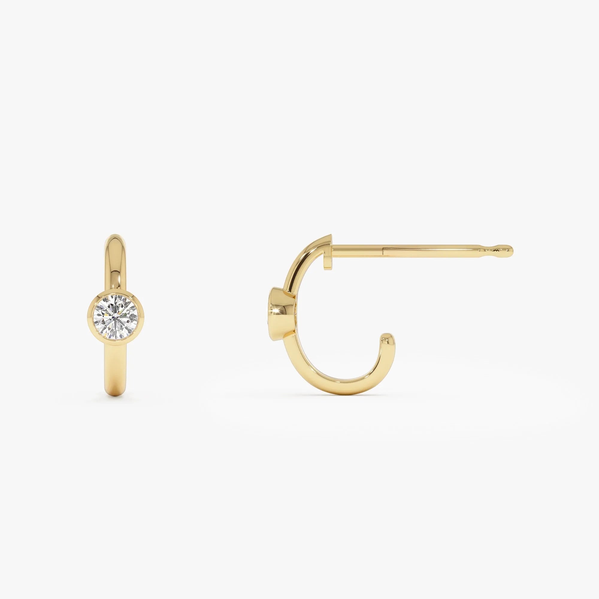 14k Gold Diamond Round Cut Bezel Setting J Hoop Earrings 0.20 ctw