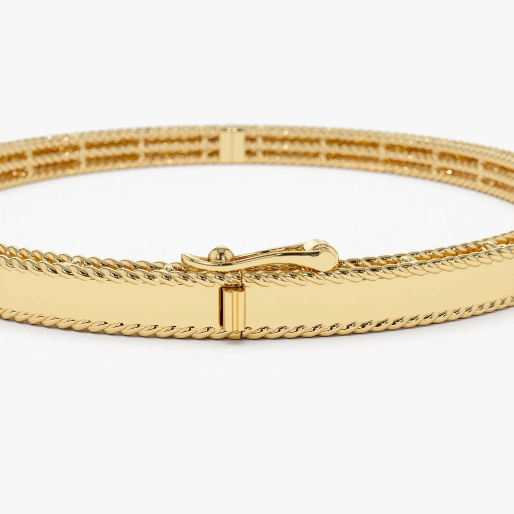 14K Solid Gold Wide Milgrain Edge Bangle Bracelet