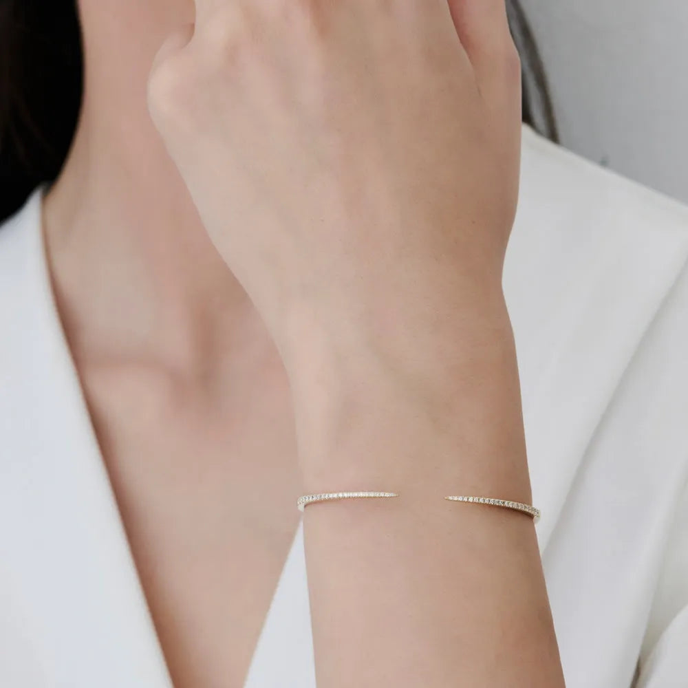 14K Solid Gold 0.50 CTW Round Diamond Cuff Bangle