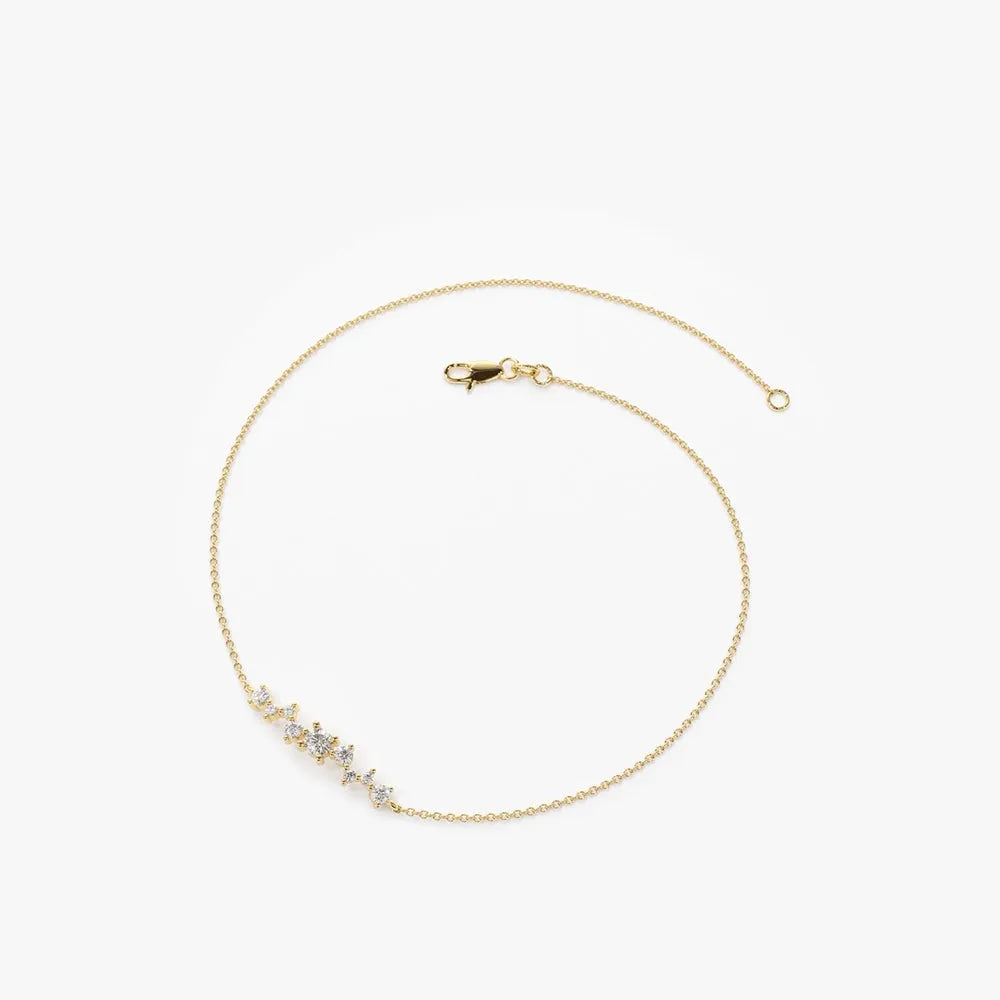 14K Solid Gold Round Diamond Multi Stone Cluster Chain Bracelet Prong Setting 0.27 Carat